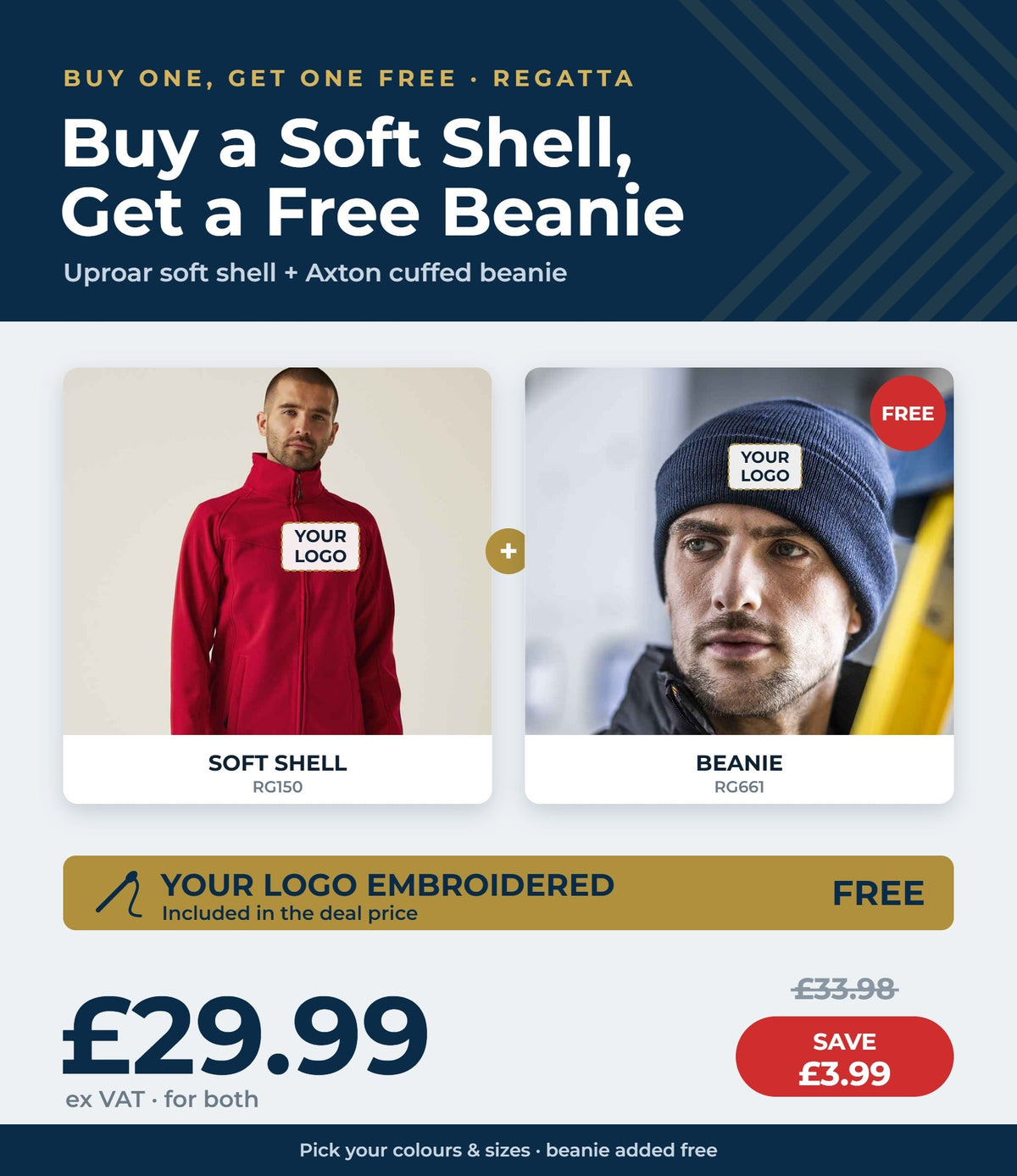 Buy a Regatta soft shell, get a free beanie - £29.99 ex VAT